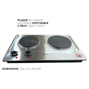 Plaque de Cuisson Electrique TATCH INOX Brossé 1000W + 1500W