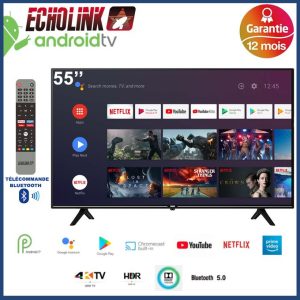 Télévison Echolink UHD55U20A Android TV 55 4K Android 9.0,Bluetooth,chromcast,google assistant,Wifi(16Go, 2Go)