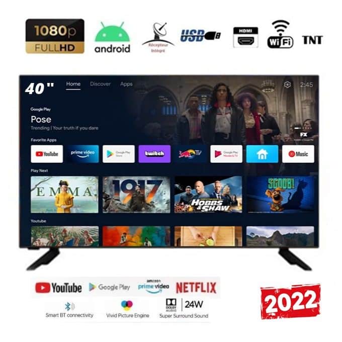 Revolution TV LED 40″ – Full HD Smart & Bluetooth framless – récepteur intégré + TNT – Android 9.0